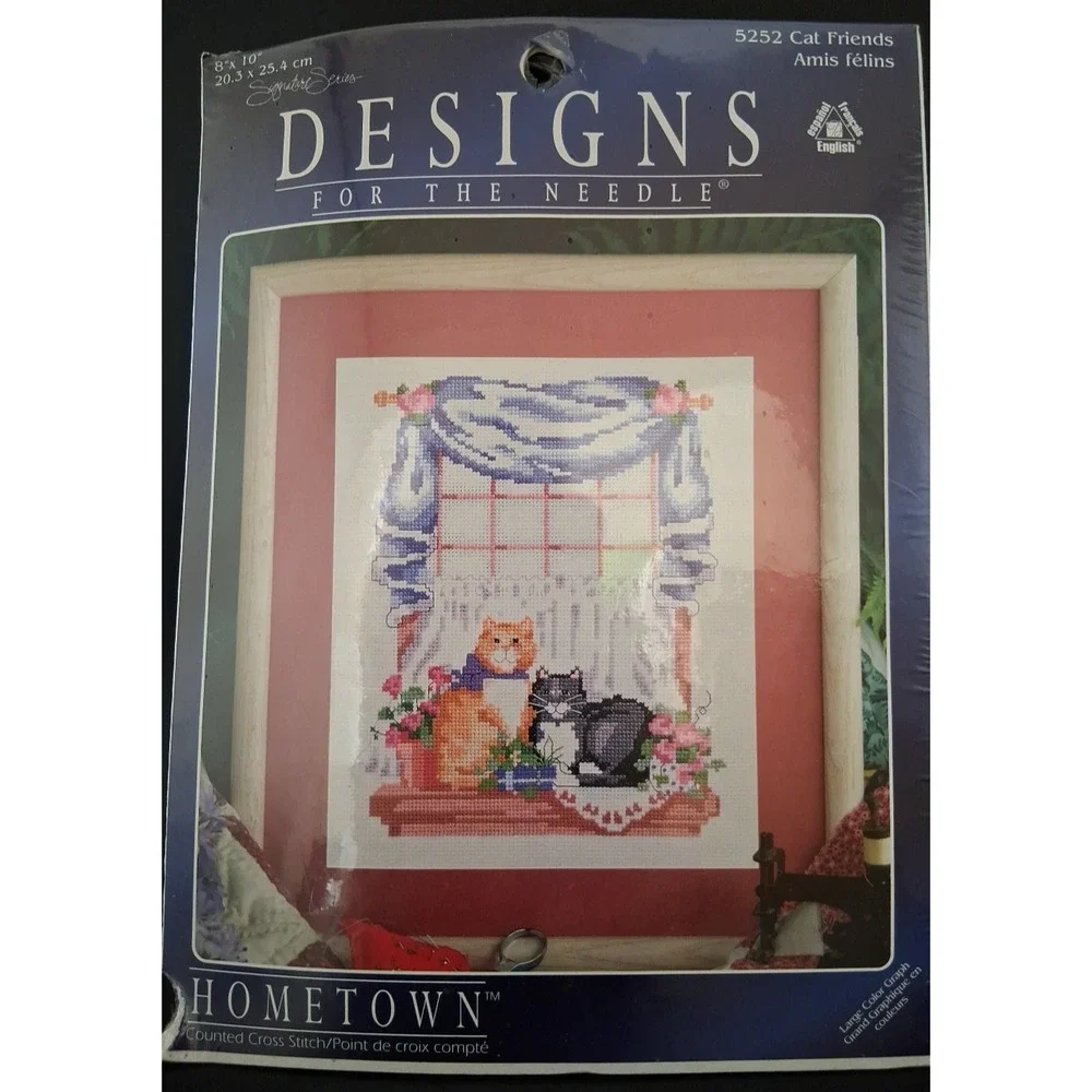 Designs for the Needle Hometown CAT FRIENDS Counted Cross Stitch Kit Vintage 90s